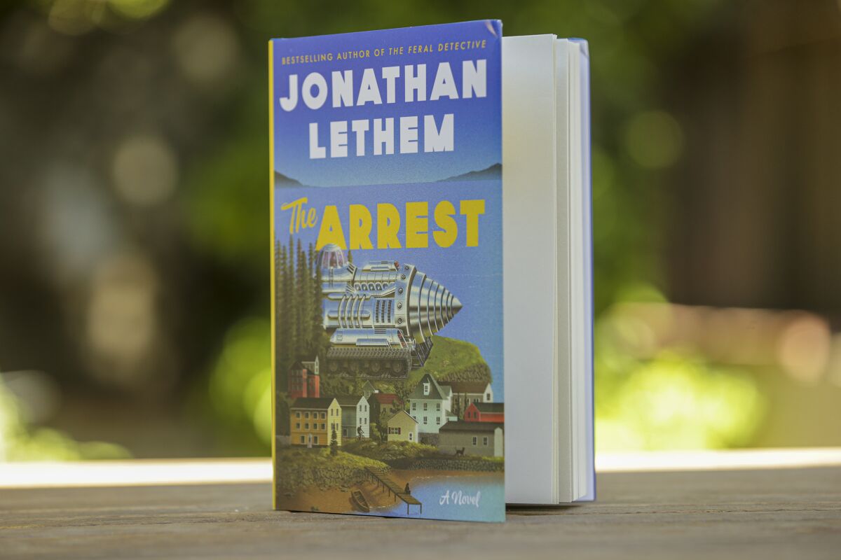 "The Arrest," by Jonathan Lethem, stands tall in the author's yard.