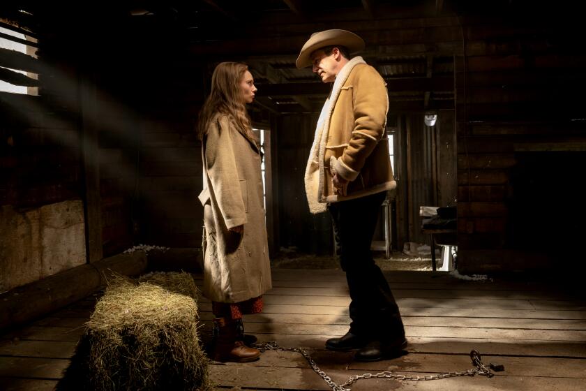 "FARGO" -- "Blanket" -- Year 5, Episode 8 (Airs Jan 2) Pictured: Juno Temple as Dorothy "Dot" Lyon, Jon Hamm as Roy Tillman. CR: Michelle Faye/FX