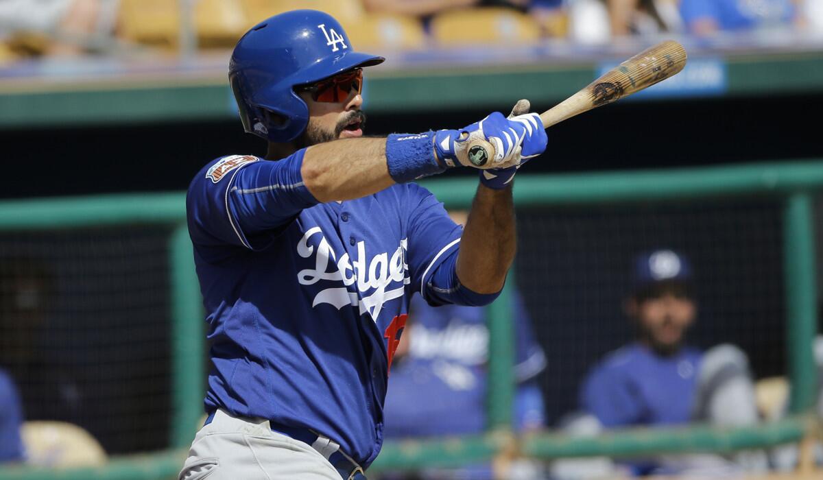 Dodgers outfielder Andre Ethier swings during a spring-training game against the Chicago White Sox on March 15 in Phoenix.