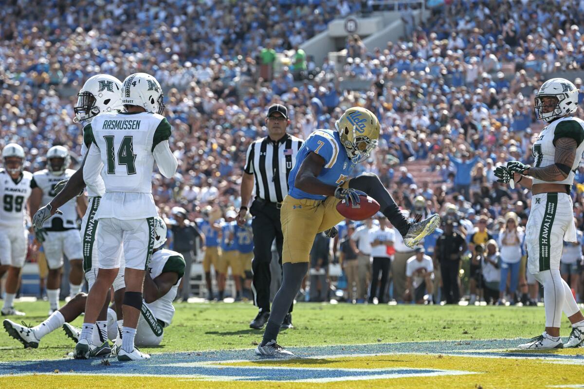 UCLA receiver Darren Andrews had four catches for 92 yards and three touchdowns.