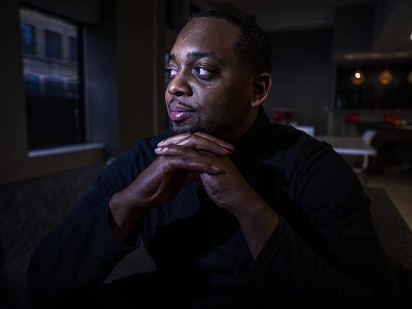 Brandon Mitchell, a juror in the trial of former Minneapolis police Officer Derek Chauvin for the killing of George Floyd, poses for a picture, Wednesday April 28, 2021, in Minneapolis. (Richard Tsong-Taatarii/Star Tribune via AP)