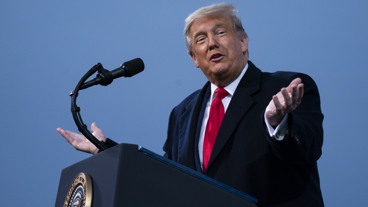 President Trump speaks during a campaign rally at Fayetteville Regional Airport in North Carolina.