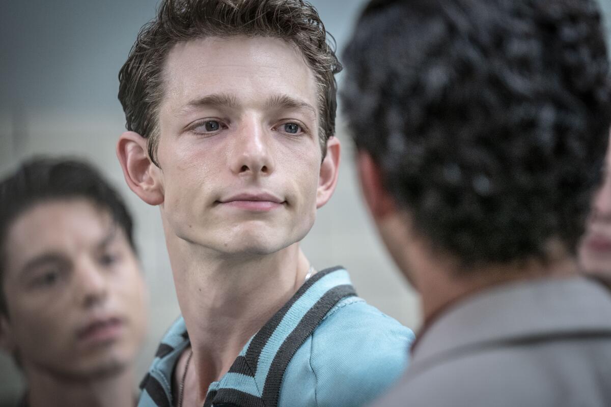 A close up photo of Mike Faist as Riff in a scene from 'West Side Story.'