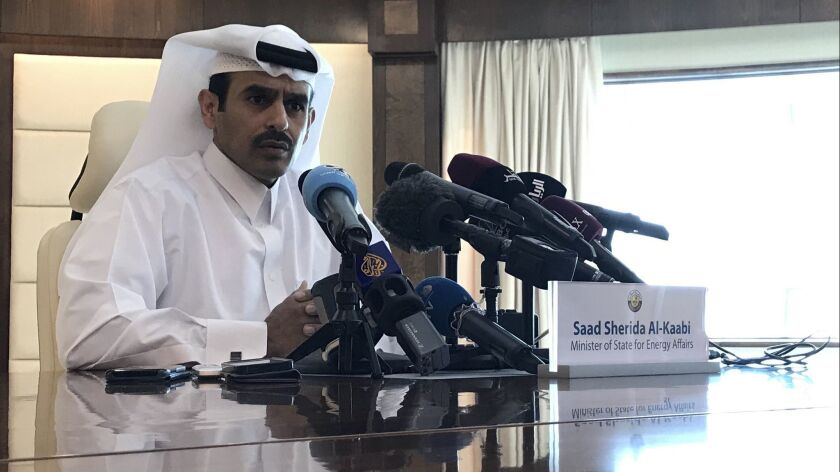 Saad Sherida Al-Kaabi, Qatar's minister of state for energy affairs, speaks during a news conference in Doha on Dec. 3.