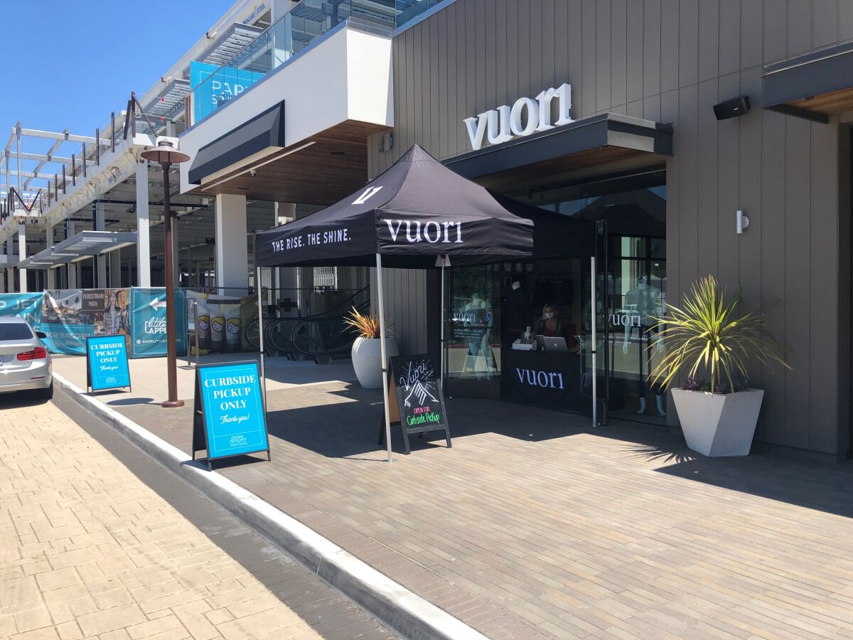Curbside pick-up is set up at Vuori in Del Mar Highlands Town Center.