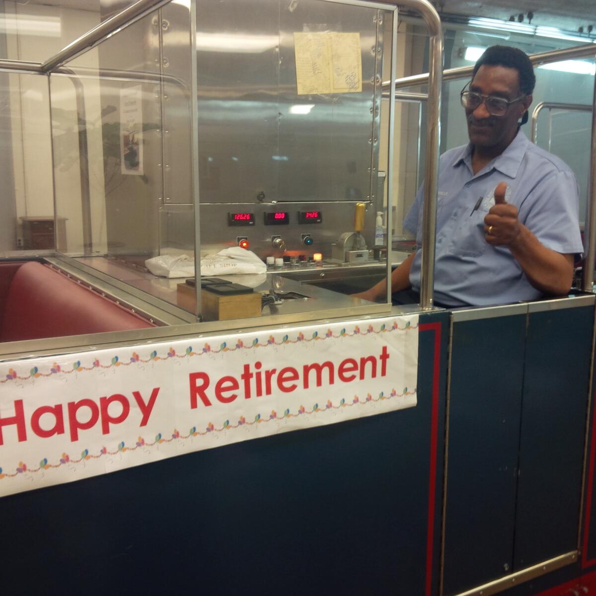 Washington subway operator Daryl Chappelle offers a thumbs-up on his final day. As one senator put it, Chappelle, who retired after 41 years of service, was "the undisputed champion of making the most of a brief encounter."