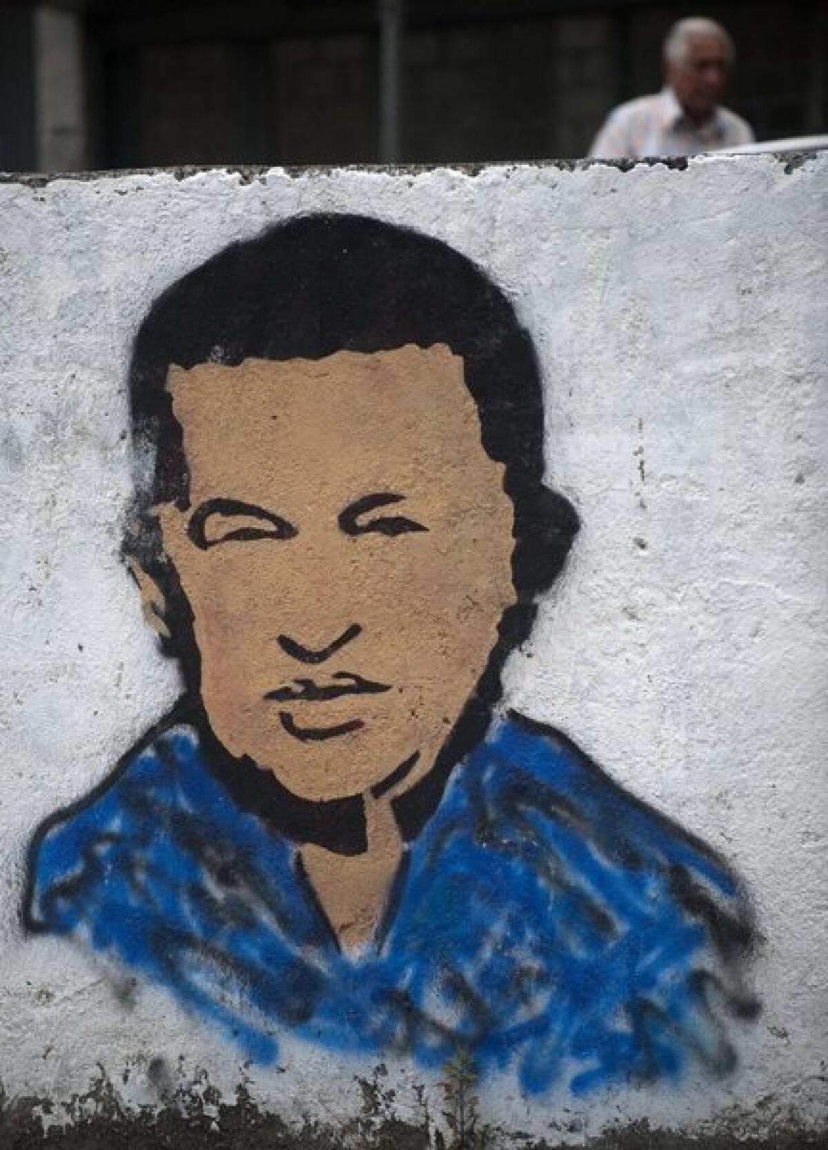 A mural of Venezuelan President Hugo Chavez in Caracas.