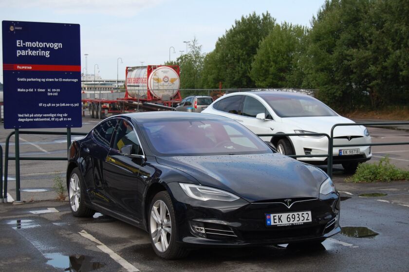 Teslas in a parking lot