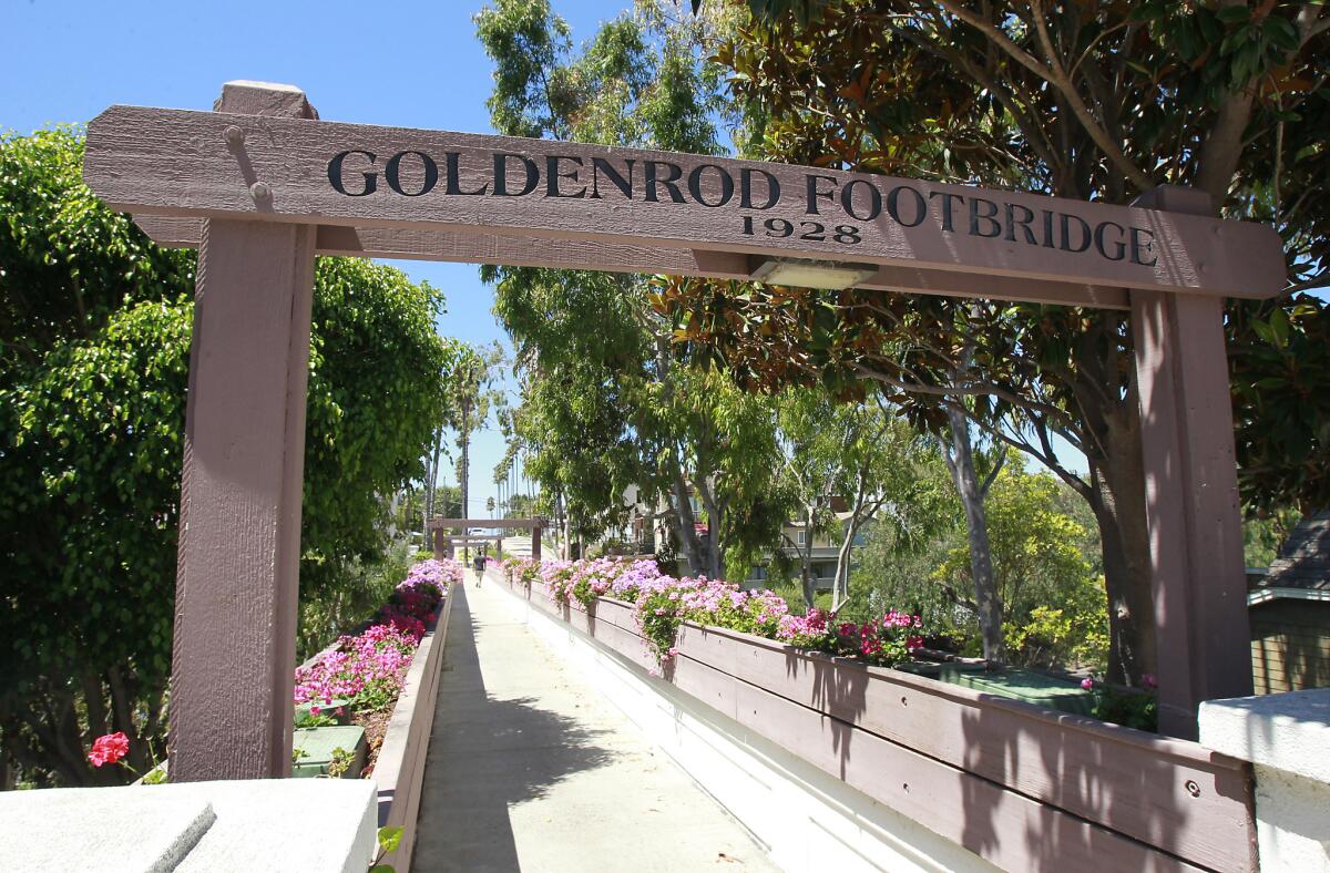 The Goldenrod Avenue pedestrian bridge, built in 1928, has won historic status from the Newport Beach Parks, Beaches and Recreation Commission. The bridge was built in a time when only 2,000 people resided in Newport Beach and wanted a quicker way to the beach.