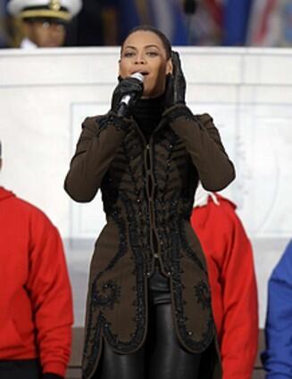 R&B star Beyonce performs at the We Are One concert at the Lincoln Memorial.