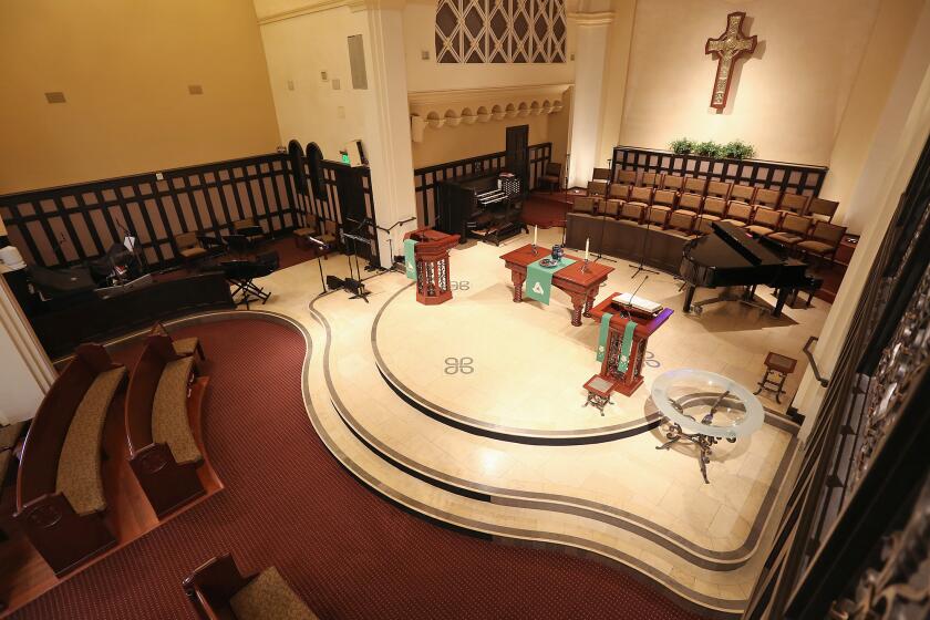 The sanctuary and stage at Laguna Presbyterian Church will serve as the stage for the Kontrapunktus chamber music concert on Saturday night. The use of churches as concert venues is becoming more and more sought after.