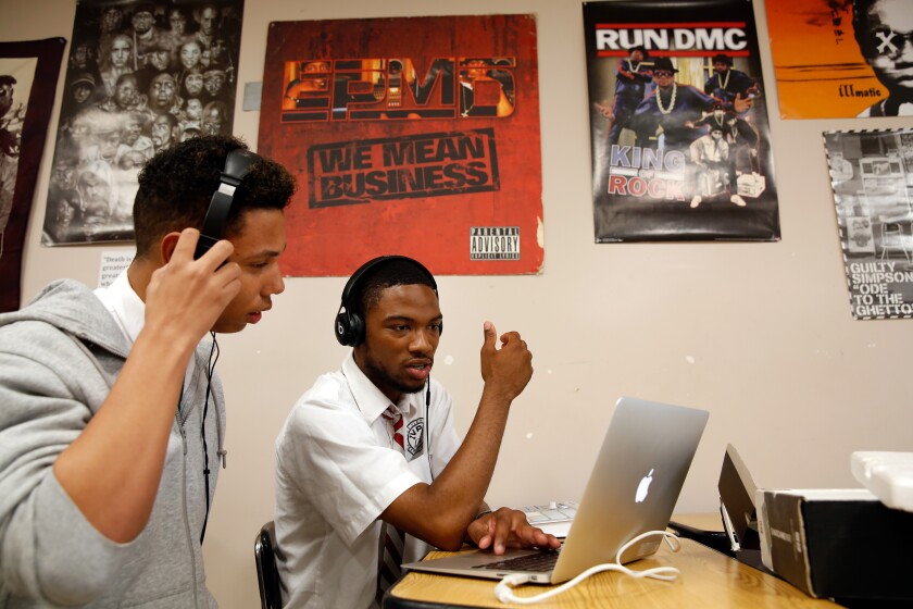 View Park Preparatory Charter High School students in a music production class
