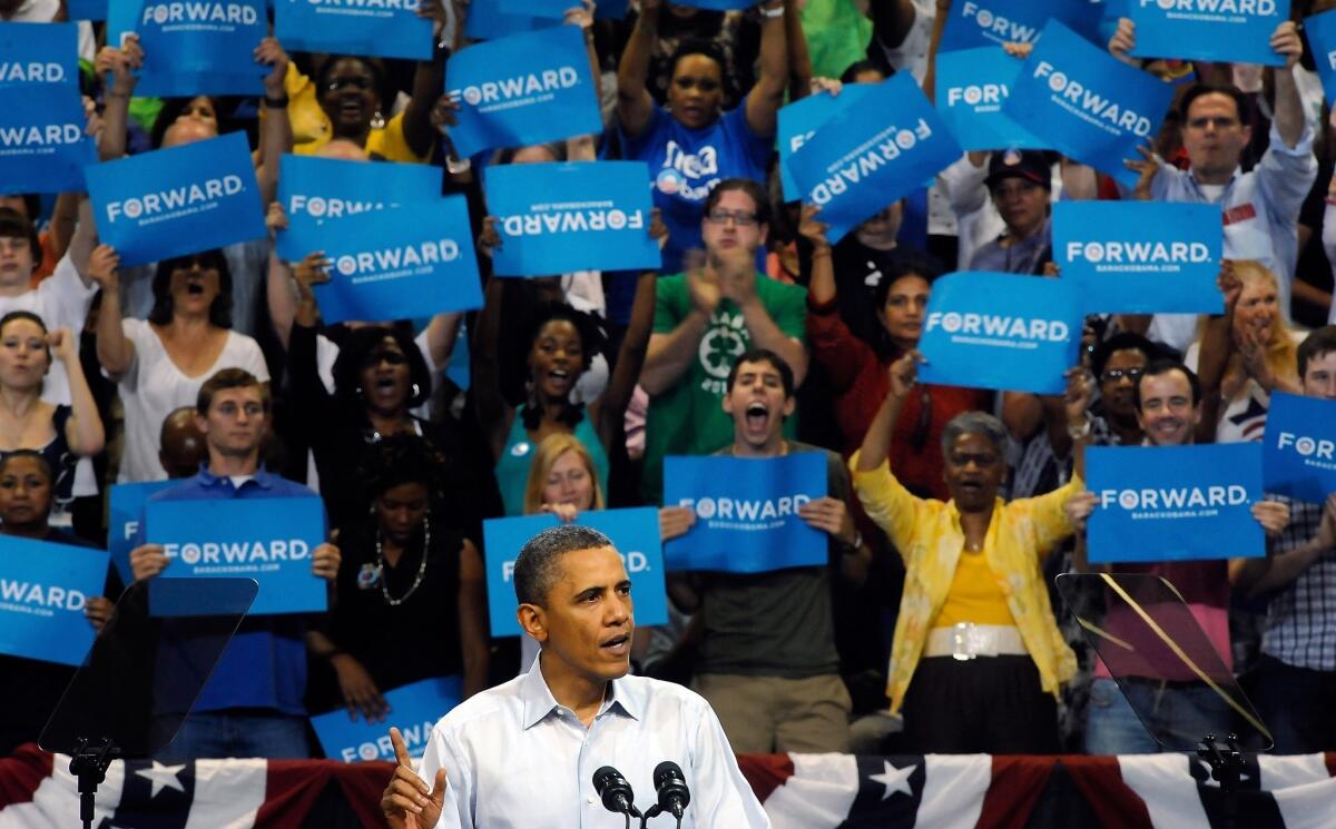 President Obama addresses a campaign rally at the Virginia Commonwealth University on Saturday in Richmond, Va.