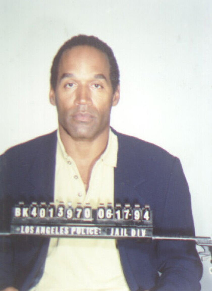  The booking mugshot of O.J. Simpson, taken June 17, 1994.