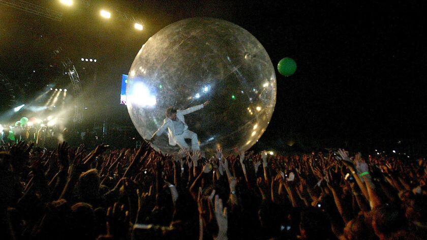 Flaming Lips' Wayne Coyne in a bubble at Coachella in 2004.