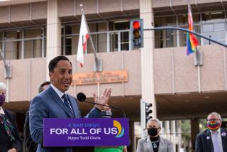 Mayor Todd Gloria speaks during a press conference outside the City Administration Building on Monday, June 7, 2021. On this day, the City of San Diego raised the rainbow Pride flag outside City Hall in recognition for National LGBTQ Pride Month.