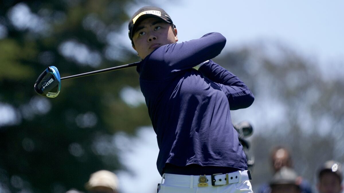Yuka Saso, of the Philippines, plays her shot from the 10th tee during the final round.
