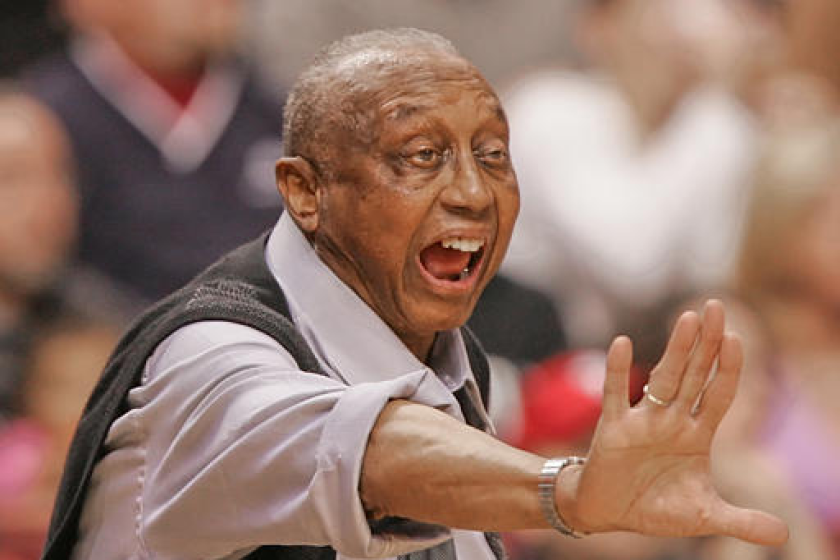 Temple's head coach John Chaney yells directions to his players.