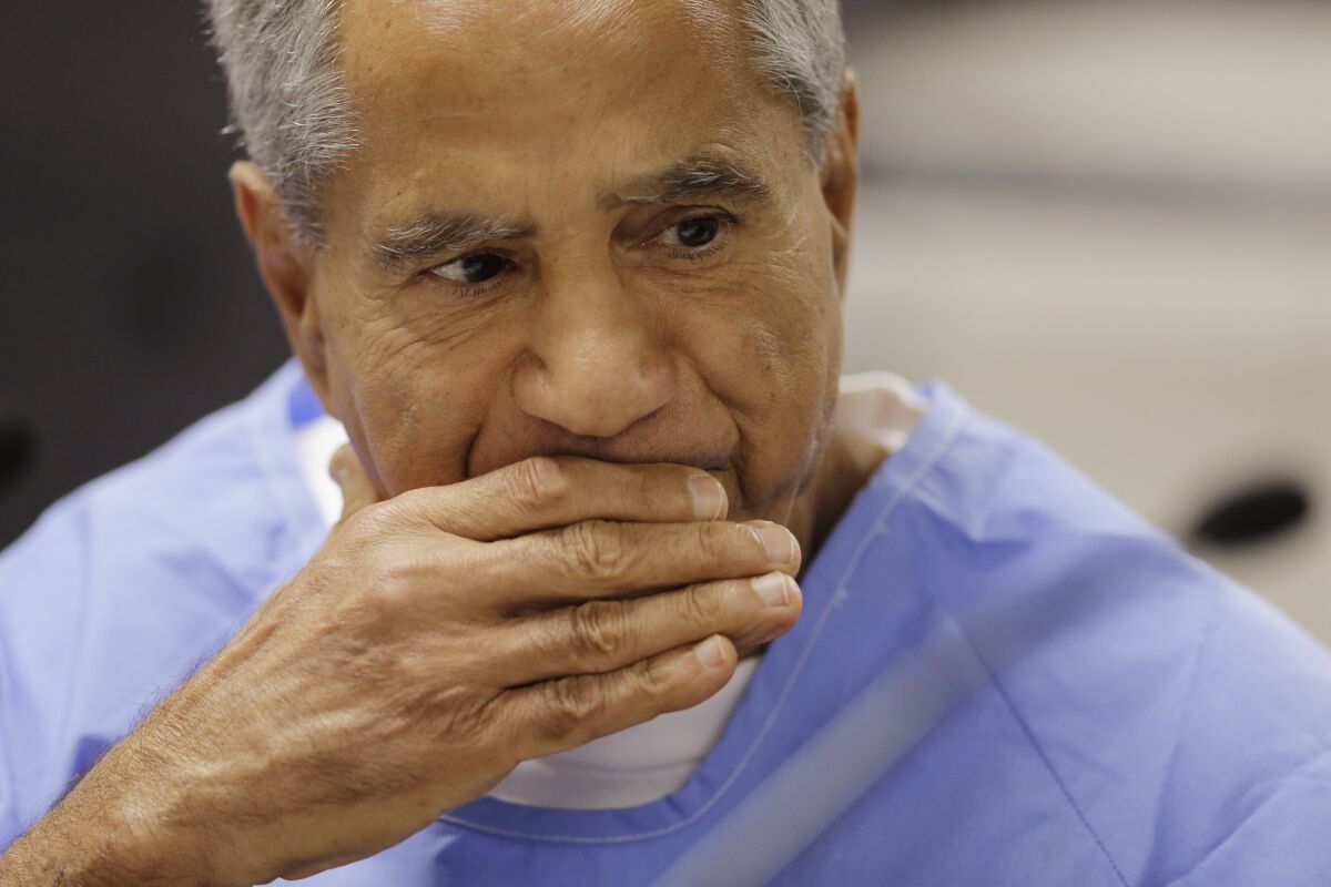 Sirhan Sirhan reacts during a 2016 parole hearing at the Richard J. Donovan Correctional Facility in San Diego.