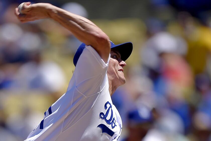 Dodgers starter Zack Greinke improved to 13-2 this season after pitching seven innings against the Reds on Sunday afternoon at Dodger Stadium.