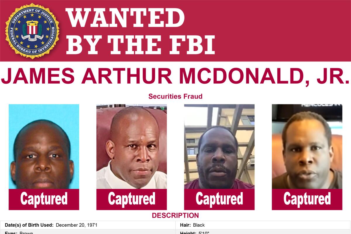 FBI wanted poster of James Arthur McDonald Jr.