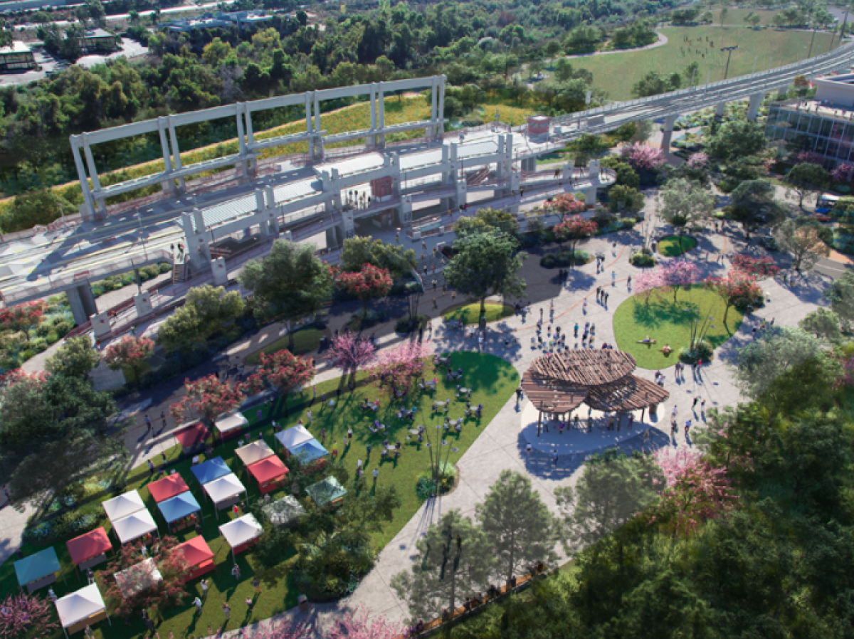 Rendering of the trolley plaza scheduled to be completed in time for 2022 football season opener.