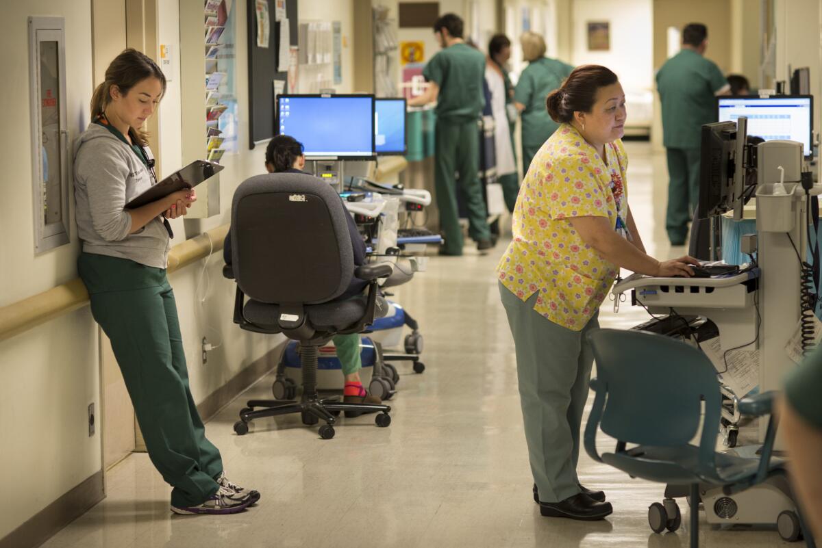 Nurses and other staff at San Francisco General Hospital. New nursing graduates have faced delays getting approval to take licensing exams.