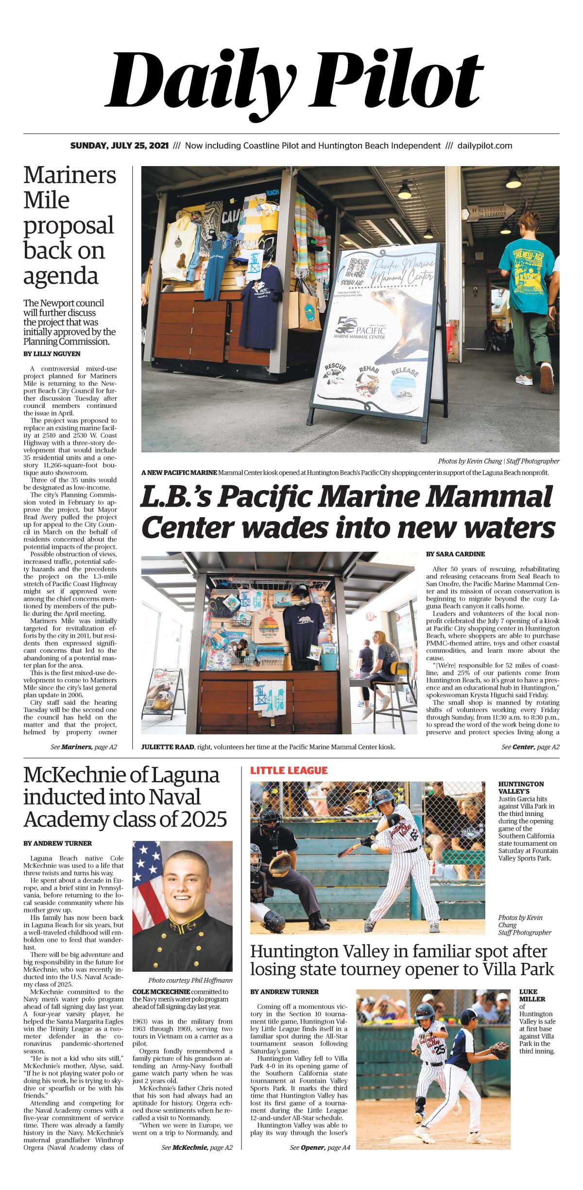 Front page of Daily Pilot e-newspaper for Sunday, July 25, 2021.