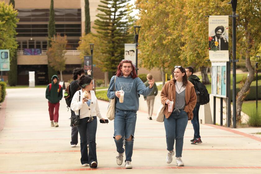 Moorpark, CA - May 02: Moorpark College on Tuesday, May 2, 2023 in Moorpark, CA. Students on the Moorpark College campus as Dr. Amanuel Gebru, Vice President of Student Support at Moorpark College which was established in 1967 and is one of many colleges nationwide taking steps to attract and retain African American male college students on the Moorpark College campus. Dr. Gebru is also president of a statewide organization (A2MEND) focused on Black men at California community colleges. (Al Seib / For the Los Angeles Times)