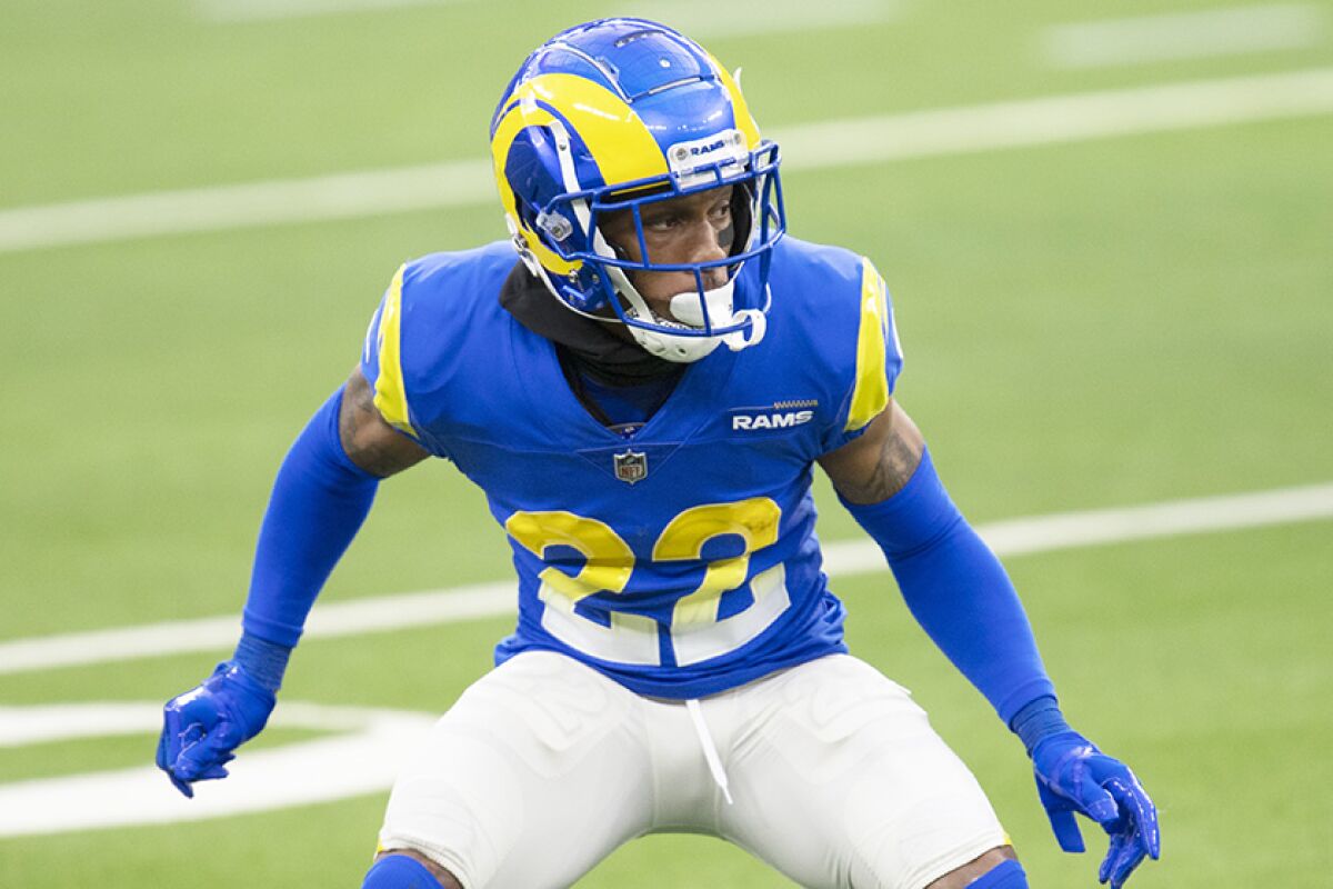 Cornerback Troy Hill is shown in Rams uniform before he signed with the Cleveland Browns.