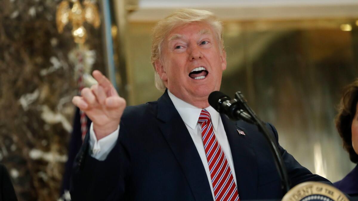 President Trump at his press conference Tuesday at Trump Tower in New York.