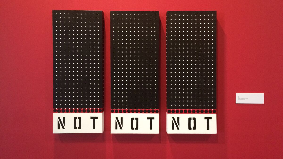 The museum currently has a show of works by abstractionist Linda Arreola, including "Not," a triptych from 2011.