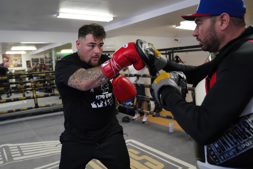 Former heavyweight boxing champion Andy Ruiz works out Wednesday at his private gym in El Cajon.