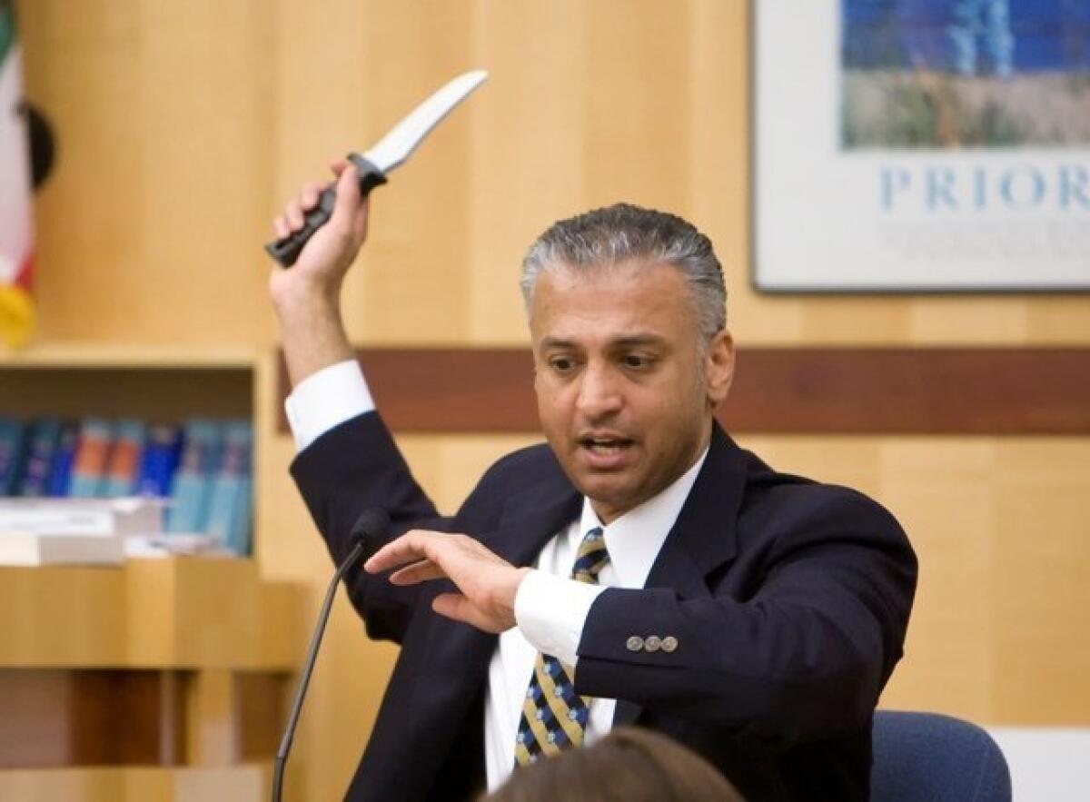 Hollywood actor Shelley Malil testifies during his trial about the knife attack. Nick Morris