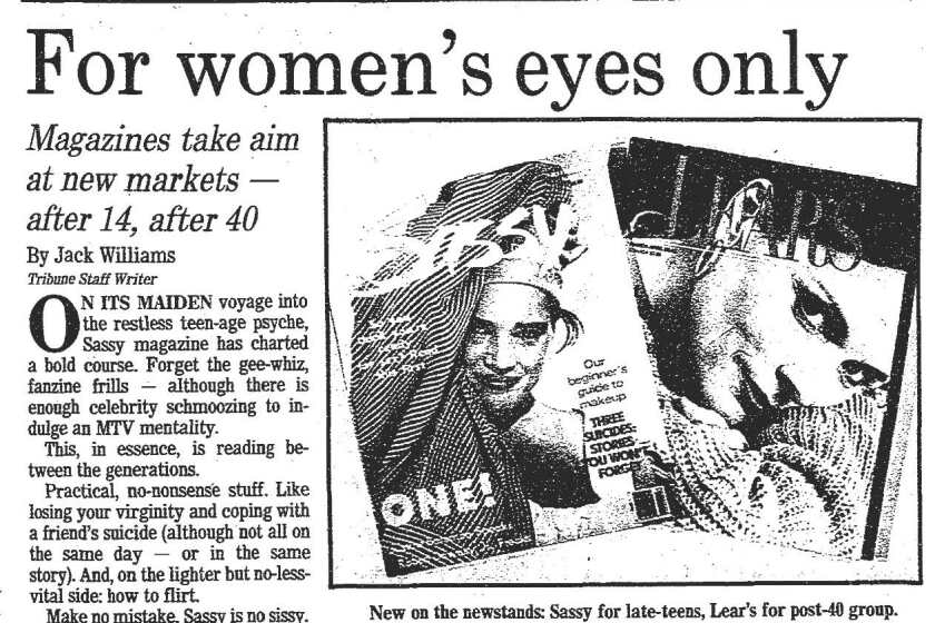 "For women's eye's only," from The Tribune, March 7, 1988.