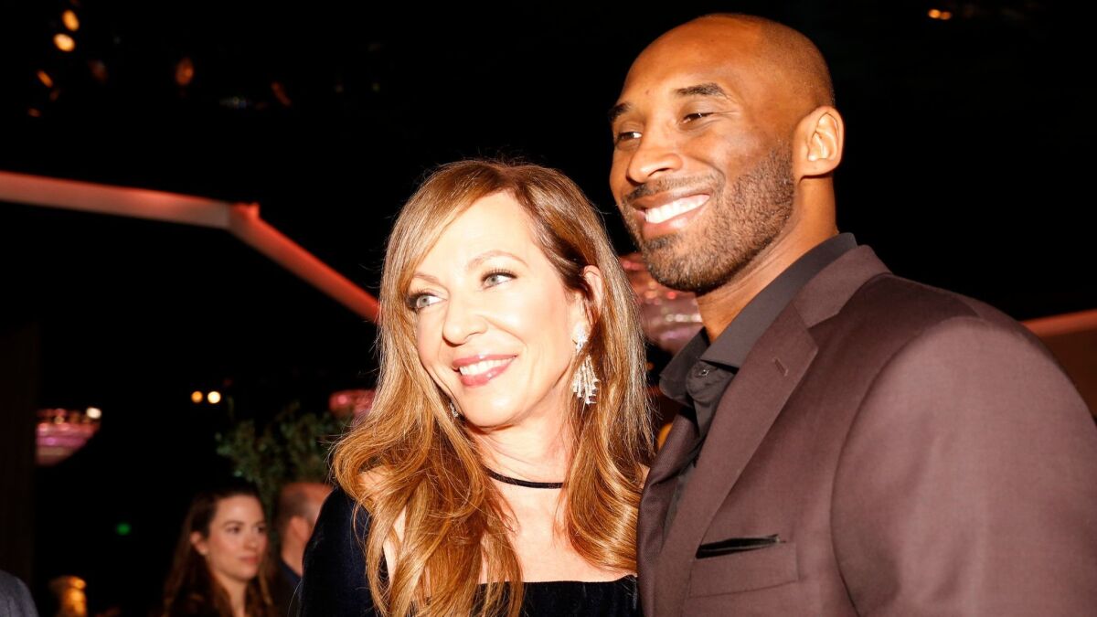 Allison Janney, left, nominated for supporting actress, with Kobe Bryant, nominated for his animated short film "Dear Basketball," during the nominees luncheon on Feb. 5.