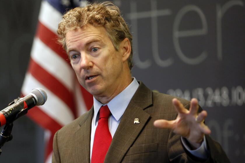 Sen. Rand Paul (R-Ky) at a recent speech in Manchester, N.H., as he prepares to officially enter the race for the Republican presidential nomination.