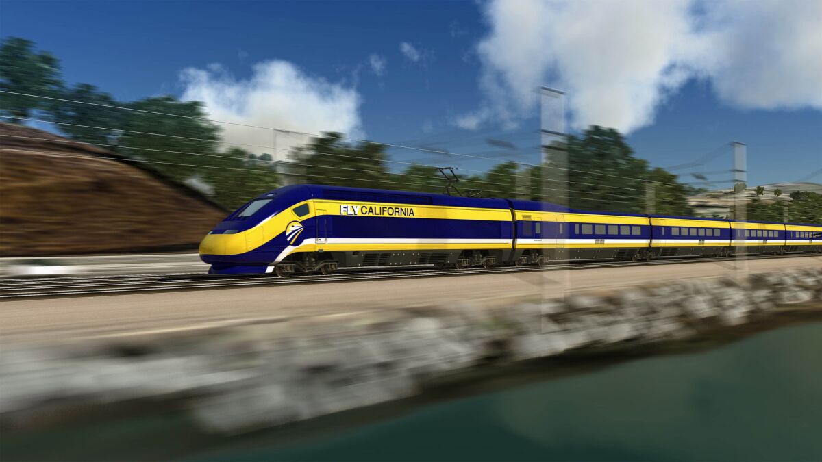 The California Supreme Court has ordered expedited action by a lower court on two rulings that went against the agency planning California's high-speed rail system, shown in artist's rendering.