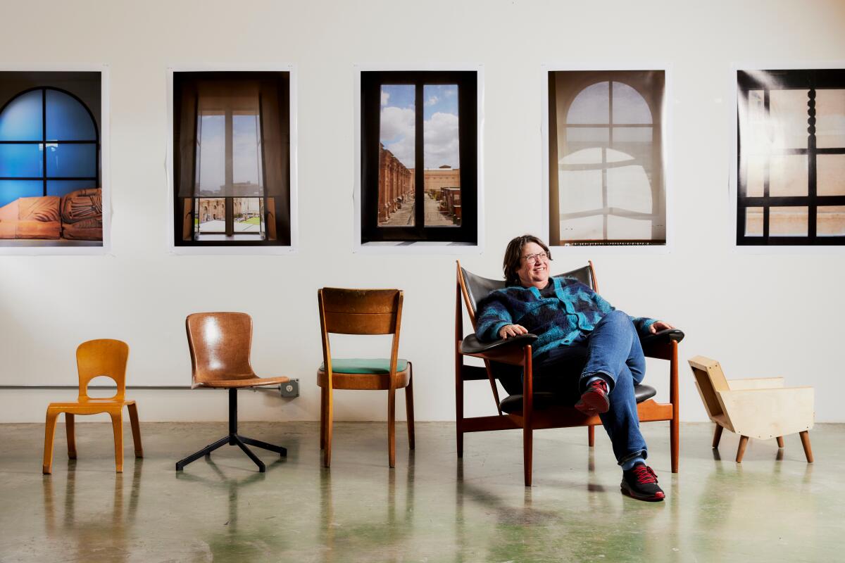 Photographer and artist Catherine Opie and her portrait chairs.