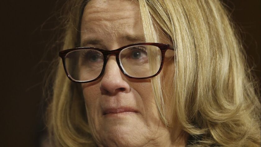 Christine Blasey Ford testifies before the Senate Judiciary Committee in Washington, D.C., on Thursday.
