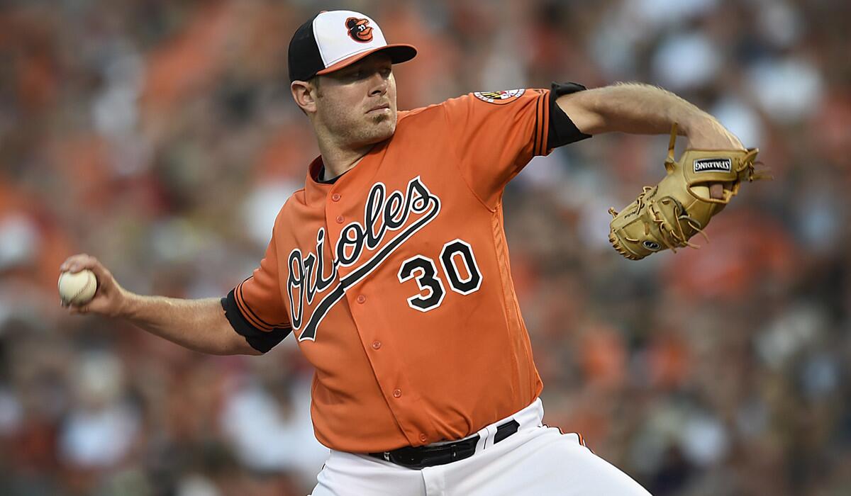 Baltimore Orioles pitcher Chris Tillman delivers against the Houston Astros in the first inning on Aug. 20.