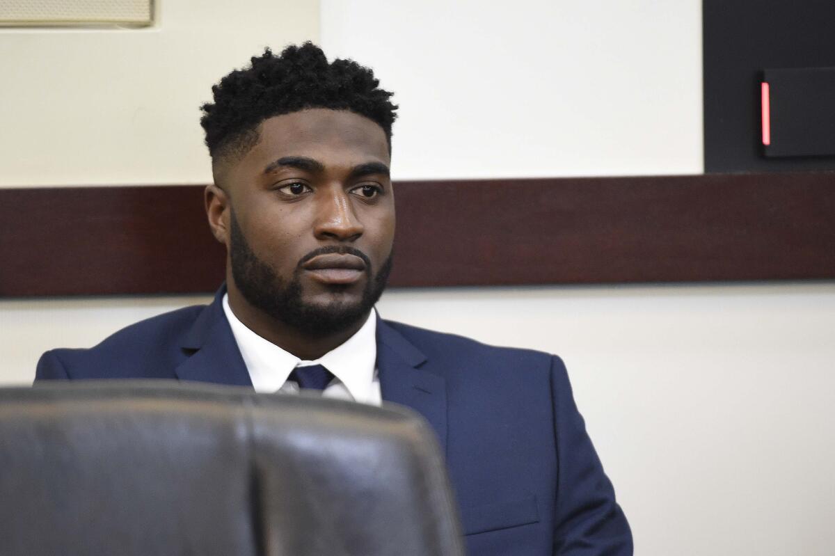 Former Vanderbilt football player Cory Batey sits during a break on day two of his rape trial in Nashville on April 5.
