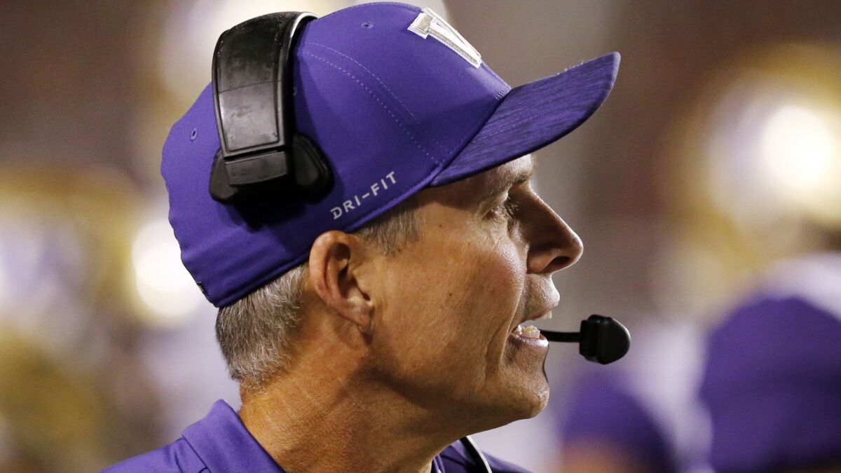 Washington coach Chris Petersen guided the Huskies to bowl games in each of his first two seasons before breaking through to the College Football Playoff in 2016.