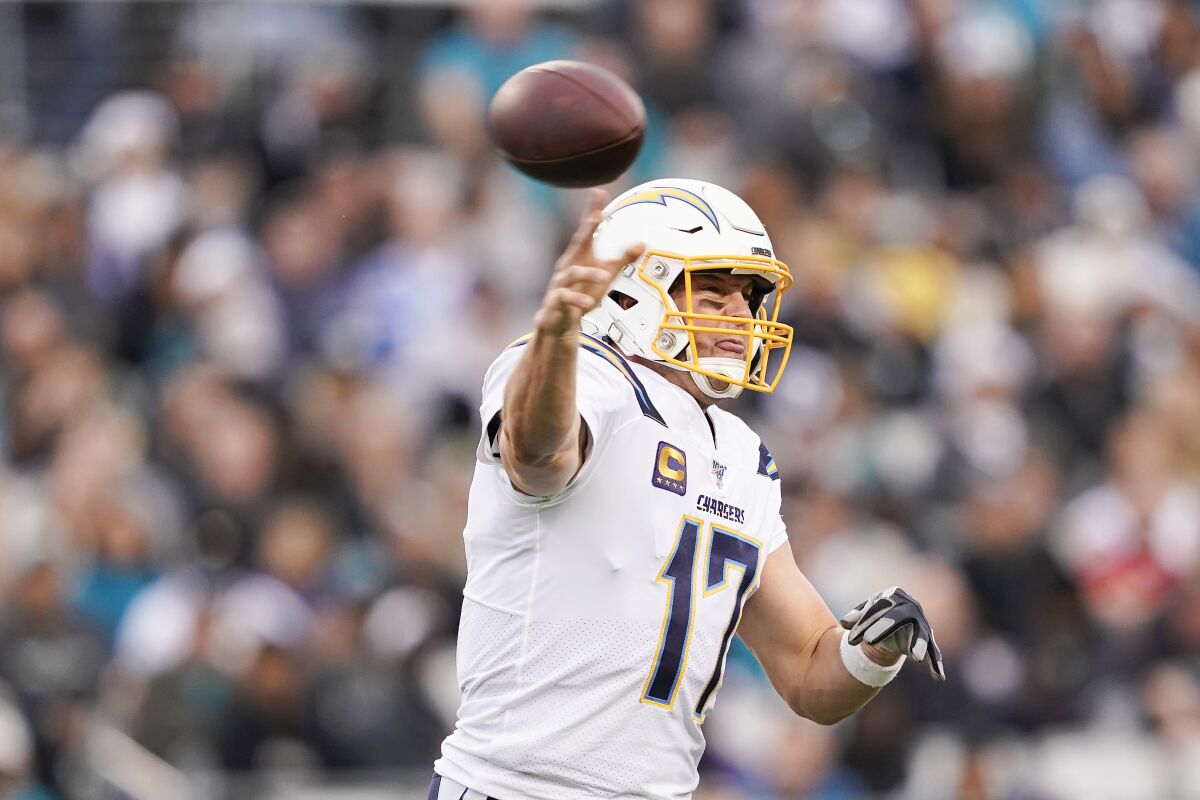 Chargers quarterback Philip Rivers passes during the second quarter.