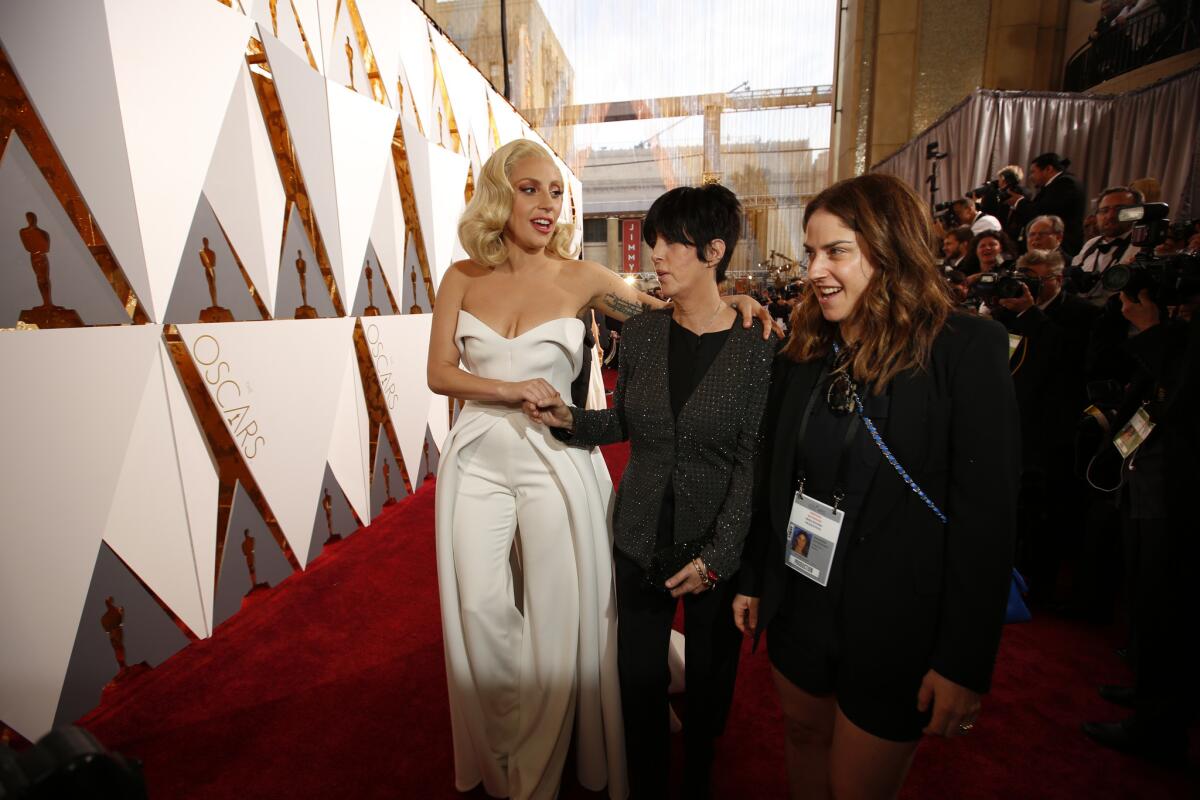 Lady Gaga and Diane Warren, center, during the arrivals at the 88th Academy Awards. They were nominated together for "Til It Happens to You," from the film "The Hunting Ground."