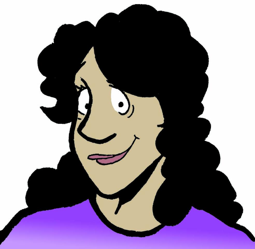 Illustration of a smiling woman with curly black hair