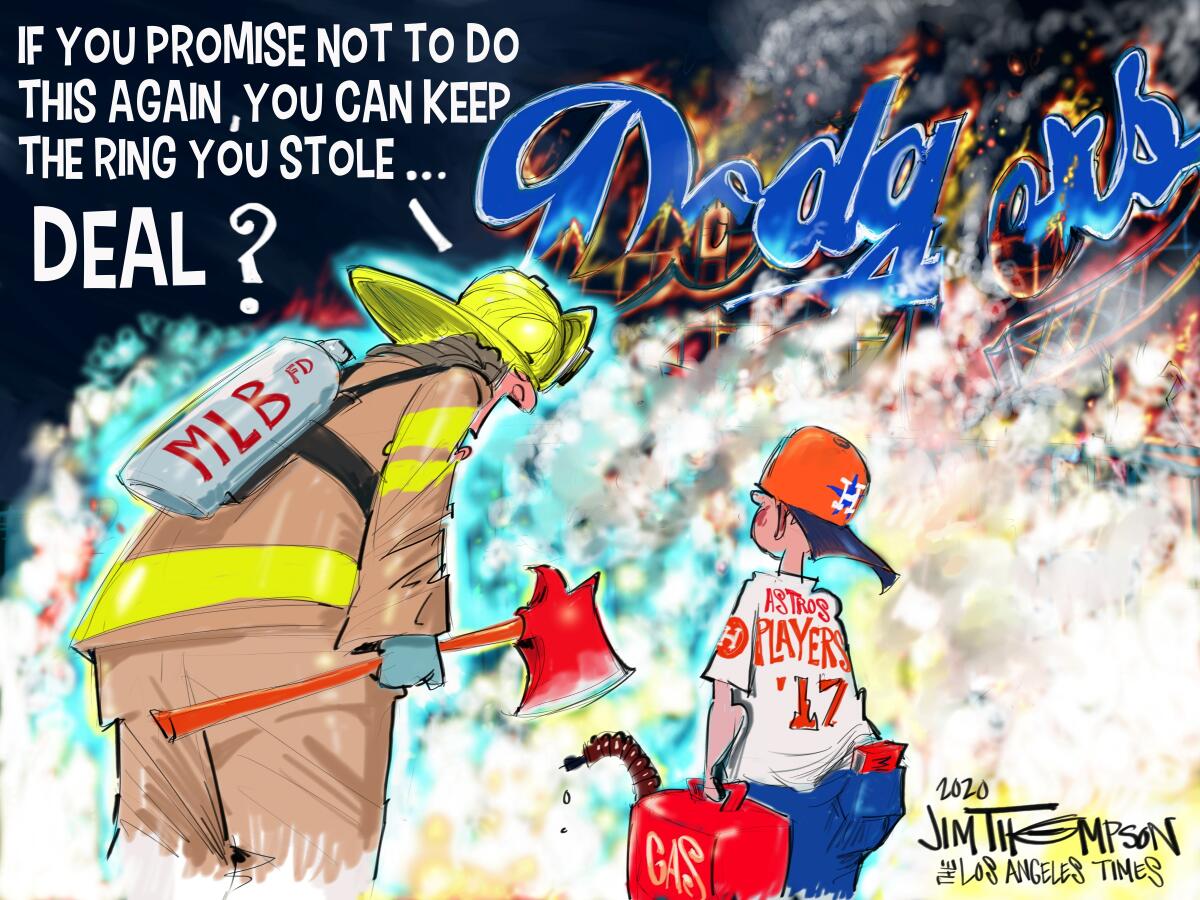 Cartoonist Jim Thompson illustrates the Astros' sign-stealing scandal.