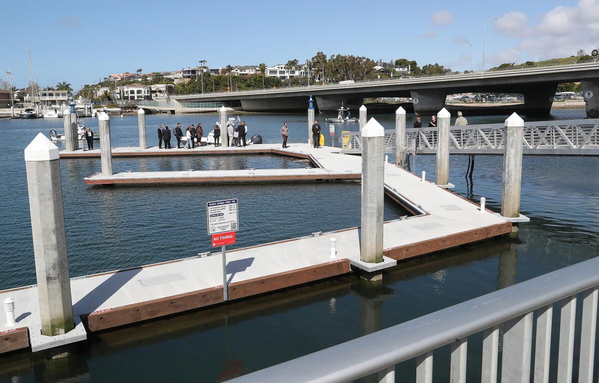 The Balboa Marina Public Pier debuted Friday during a ceremony in Newport Harbor.