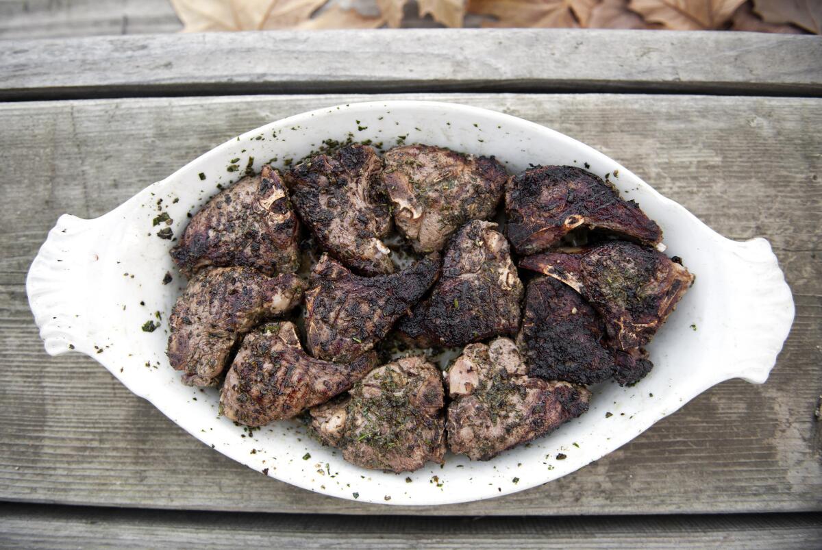 Lamb chops just out of the oven at Windrose Farm.