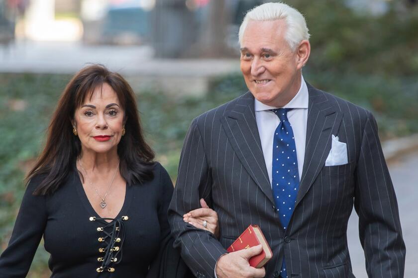 Roger Stone arrives with his wife Nydia for the second day of jury deliberations in his trial at DC Federal District Court.
